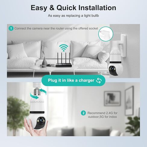 Hawkray Light Bulb Security Camera, 2 Pack, 2.4GHz & 5GHz Dual Band WiFi, 2K Full Color Night Vision, 360° Pan Tilt Wireless Indoor Outdoor Camera with Motion Detection, Two-Way Audio, Siren Alarm in Kuwait