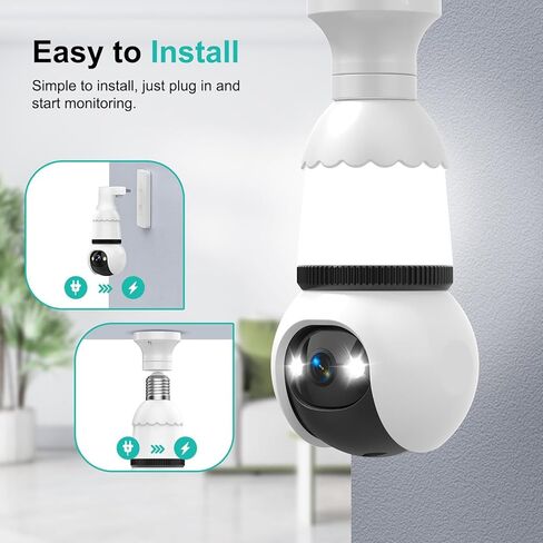 Hawkray Light Bulb Security Camera, 2 Pack, 2.4GHz & 5GHz Dual Band WiFi, 2K Full Color Night Vision, 360° Pan Tilt Wireless Indoor Outdoor Camera with Motion Detection, Two-Way Audio, Siren Alarm in Kuwait