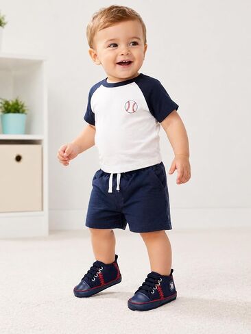 Baby Boys Girls Baseball Sneakers Soft Sole Infant Crib Shoes, Non-Slip First Walker Shoes for Newborn 0-6 6-12 12-18 Months Rookie of the Year 1st Birthday Baseball Shoes (4626BU13, Infant, 18 Months, Age, US Footwear Size System, Wide) in Kuwait