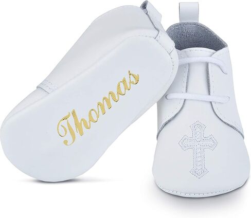 BabyShoe Personalized Baby Boy Christening Shoes – Baptism Leather Lace Up with Hand Embossed Name & Date – Special Occasion Newborn Church Shoes in Kuwait