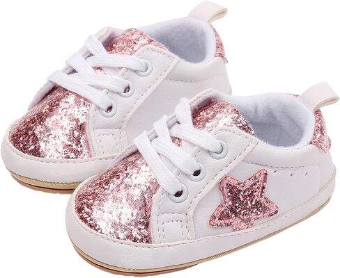 Baby Sneakers Contrast Color Sequins Shoelace Soft Sole Non-Slip Infant First Walking Shoes for Spring Fall 0-18 M in Kuwait
