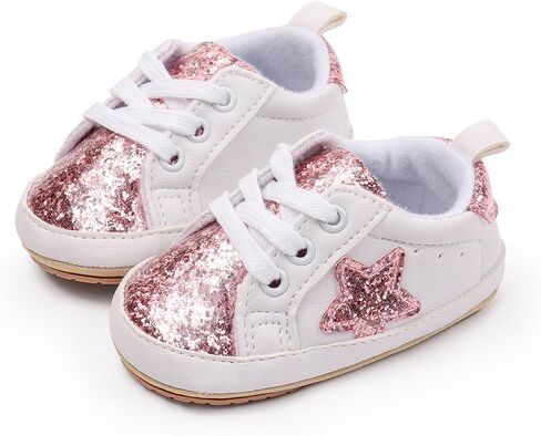 Baby Sneakers Contrast Color Sequins Shoelace Soft Sole Non-Slip Infant First Walking Shoes for Spring Fall 0-18 M in Kuwait