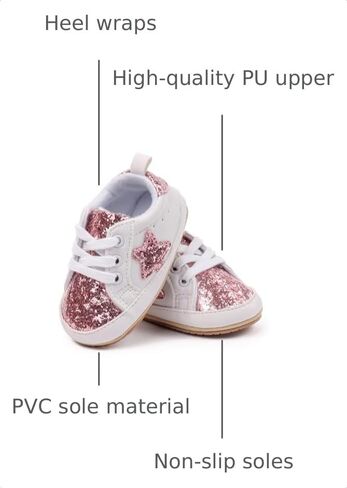 Baby Sneakers Contrast Color Sequins Shoelace Soft Sole Non-Slip Infant First Walking Shoes for Spring Fall 0-18 M in Kuwait