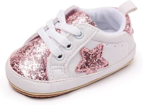 Baby Sneakers Contrast Color Sequins Shoelace Soft Sole Non-Slip Infant First Walking Shoes for Spring Fall 0-18 M in Kuwait