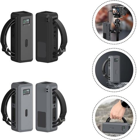 Silicone Case for Anker 737 Power Bank - Shockproof Protective Case with Handle and Tripod - Soft Leather Stand 161x55x63mm (Grey) in Kuwait