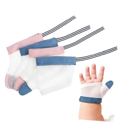 2 Pairs Baby Thumb Sucking Gloves, Breathable Finger Guards | Breathable Random-Color Finger Covers Help Discourage Thumb Sucking or Biting during Supervised Baby Care in Kuwait