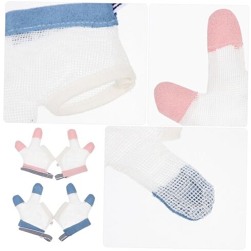 2 Pairs Baby Thumb Sucking Gloves, Breathable Finger Guards | Breathable Random-Color Finger Covers Help Discourage Thumb Sucking or Biting during Supervised Baby Care in Kuwait