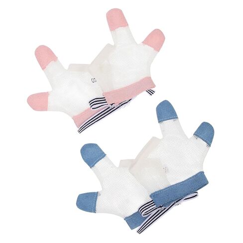 2 Pairs Baby Thumb Sucking Gloves, Breathable Finger Guards | Breathable Random-Color Finger Covers Help Discourage Thumb Sucking or Biting during Supervised Baby Care in Kuwait
