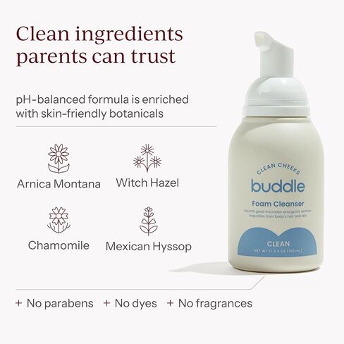 Buddle 3-Piece Baby Cradle Cap System with Foam Cleanser, Comb and Brush | No-Rinse Micellar Foam, Fine-Tooth Comb, Dual-Sided Brush and Sponge, Gentle Scalp Care for Newborns and Infants in Kuwait