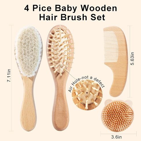 Baby Hair Brush Set for Newborns, Wooden Baby Brush & Comb - Toddler Cradle Cap Brush, Ultra Soft Goat Hair Bristles, Baby Grooming Kit for Baby Showers & Registries Gift Set in Kuwait