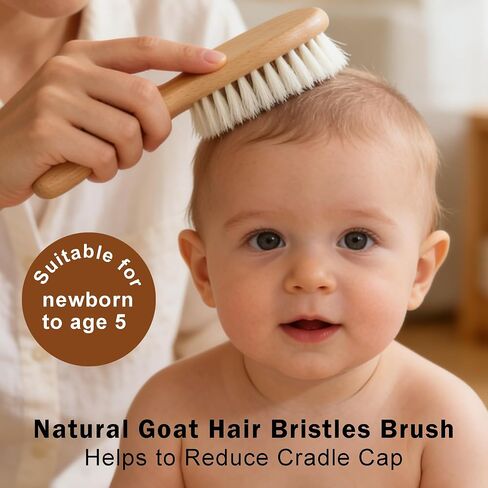 Baby Hair Brush Set for Newborns, Wooden Baby Brush & Comb - Toddler Cradle Cap Brush, Ultra Soft Goat Hair Bristles, Baby Grooming Kit for Baby Showers & Registries Gift Set in Kuwait