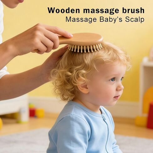 Baby Hair Brush Set for Newborns, Wooden Baby Brush & Comb - Toddler Cradle Cap Brush, Ultra Soft Goat Hair Bristles, Baby Grooming Kit for Baby Showers & Registries Gift Set in Kuwait