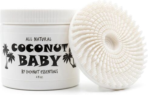 Coconut Essentials Cradle Cap Kit - Includes All Natural 4oz Coconut Baby Balm & Soft Silicone Baby Brush Scalp Massager - Gentle Dry Scalp & Flaky Skin Treatment for Newborns and Infants | 2-step cradle cap kit: 4oz natural coconut balm & soft spiral sil in Kuwait