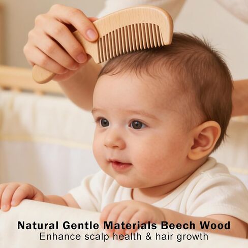 Baby Hair Brush Set for Newborns, Wooden Baby Brush & Comb - Toddler Cradle Cap Brush, Ultra Soft Goat Hair Bristles, Baby Grooming Kit for Baby Showers & Registries Gift Set in Kuwait