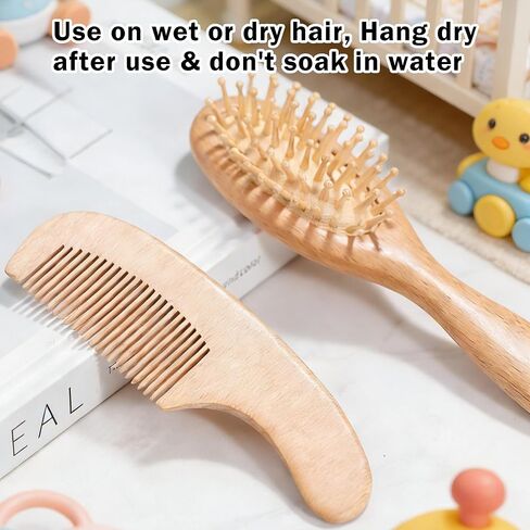 Baby Hair Brush Set for Newborns, Wooden Baby Brush & Comb - Toddler Cradle Cap Brush, Ultra Soft Goat Hair Bristles, Baby Grooming Kit for Baby Showers & Registries Gift Set in Kuwait
