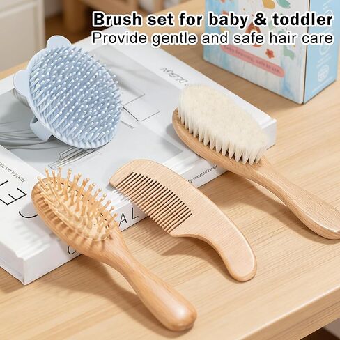 Baby Hair Brush Set for Newborns, Wooden Baby Brush & Comb - Toddler Cradle Cap Brush, Ultra Soft Goat Hair Bristles, Baby Grooming Kit for Baby Showers & Registries Gift Set in Kuwait