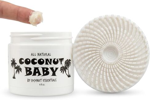 Coconut Essentials Cradle Cap Kit - Includes All Natural 4oz Coconut Baby Balm & Soft Silicone Baby Brush Scalp Massager - Gentle Dry Scalp & Flaky Skin Treatment for Newborns and Infants | 2-step cradle cap kit: 4oz natural coconut balm & soft spiral sil in Kuwait