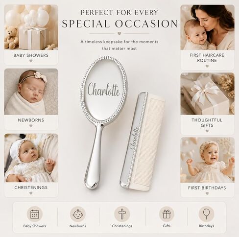 Custom Silver Baby Brush Set – First Birthday Heirloom Gift in Kuwait
