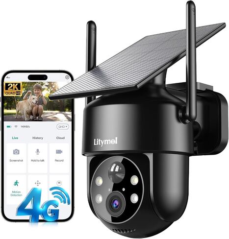 LITYMOL 2K Solar Camera for Home Safety, 360° View Security Cameras Wireless Outdoor, Color Night Vision, Siren Alarm, 2-Way Audio, AI Detection, SD/Cloud Storage, 2.4GHz WiFi in Kuwait