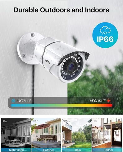 ZOSI 2MP 1080p Security Camera,4-in-1 TVI/CVI/AHD/CVBS Surveillance Bullet Camera Indoor Outdoor,Night Vision,Work for 960H,720P,1080P analog CCTV DVR in Kuwait