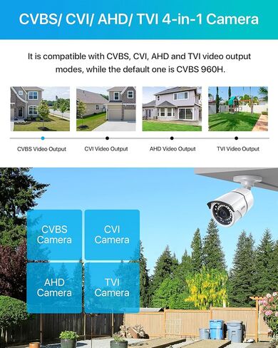 ZOSI 2MP 1080p Security Camera,4-in-1 TVI/CVI/AHD/CVBS Surveillance Bullet Camera Indoor Outdoor,Night Vision,Work for 960H,720P,1080P analog CCTV DVR in Kuwait