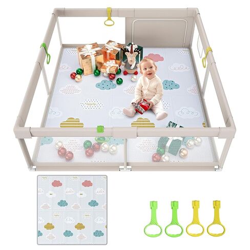 Fodoss Baby Playpen with Mat - 59x59in Playpen for Babies and Toddlers, Kids Play Pen, Extra Large Baby Play Pen, Big Playard for Infants, Kids Play Center with Playmat in Kuwait