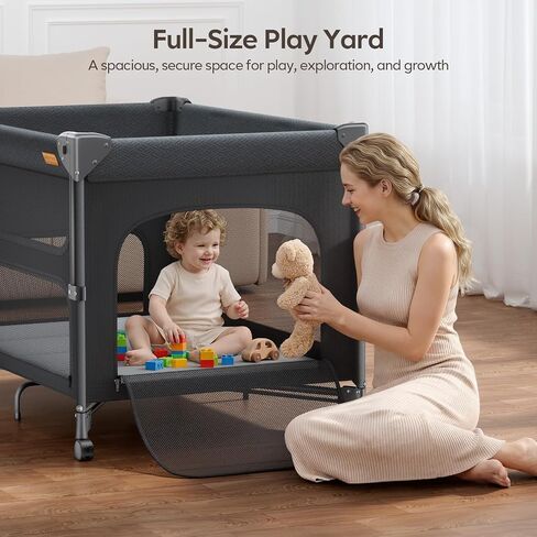 ANGELBLISS Baby Bassinet Bedside Crib, 5-in-1 One-Push Instant Fold Pack and Play with Changing Table, Napper Bassinet, Mattress & Mosquito Net, Portable Playard for Newborns to Toddlers in Kuwait