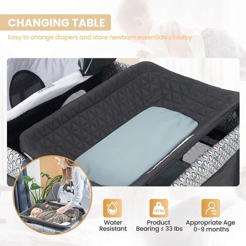5 in 1 Multifunctional Pack and Play,Qutanix Foldable Baby Crib with Bassinets,Changing Table,Newborn Napper with Canopy,Diaper Stacker,Baby Playpen for Babies and Toddlers in Kuwait