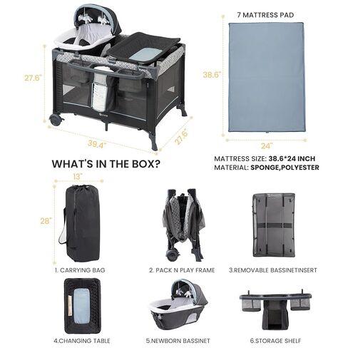 5 in 1 Multifunctional Pack and Play,Qutanix Foldable Baby Crib with Bassinets,Changing Table,Newborn Napper with Canopy,Diaper Stacker,Baby Playpen for Babies and Toddlers in Kuwait
