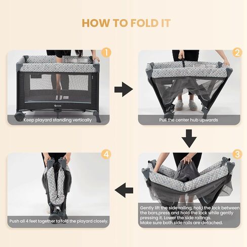 5 in 1 Multifunctional Pack and Play,Qutanix Foldable Baby Crib with Bassinets,Changing Table,Newborn Napper with Canopy,Diaper Stacker,Baby Playpen for Babies and Toddlers in Kuwait