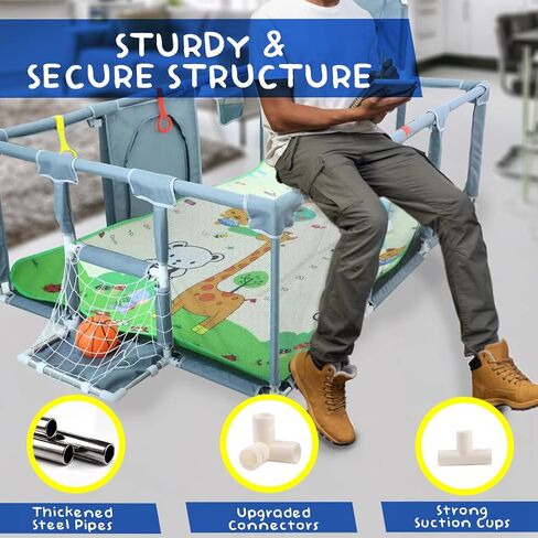 Magnelogy Large Baby Playpen with Foldable Mat - 71"×47" Indoor Outdoor Playpen for Babies and Toddlers - Basketball Hoop, Soccer Nets, 20 Balls, 4 Pull-Up Rings - BPA-Free, Safe Baby Play Yard in Kuwait
