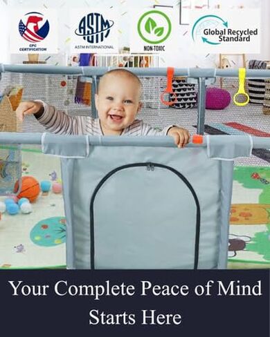 Magnelogy Large Baby Playpen with Foldable Mat - 71"×47" Indoor Outdoor Playpen for Babies and Toddlers - Basketball Hoop, Soccer Nets, 20 Balls, 4 Pull-Up Rings - BPA-Free, Safe Baby Play Yard in Kuwait