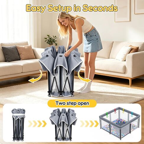 Foldable Baby Playpen: 50"×50" Playpen for Babies and Toddlers Portable Setup Baby Play Pen with Mat Indoor Outdoor Safety Fence Play Yard Kids Play Area with Storage Bag 50 Ocean Balls 4 Handlers in Kuwait