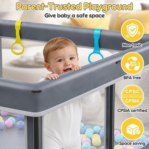 Foldable Baby Playpen: 50"×50" Playpen for Babies and Toddlers Portable Setup Baby Play Pen with Mat Indoor Outdoor Safety Fence Play Yard Kids Play Area with Storage Bag 50 Ocean Balls 4 Handlers in Kuwait