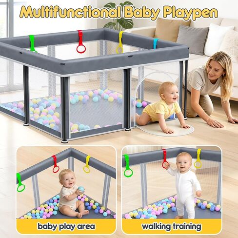 Foldable Baby Playpen: 50"×50" Playpen for Babies and Toddlers Portable Setup Baby Play Pen with Mat Indoor Outdoor Safety Fence Play Yard Kids Play Area with Storage Bag 50 Ocean Balls 4 Handlers in Kuwait