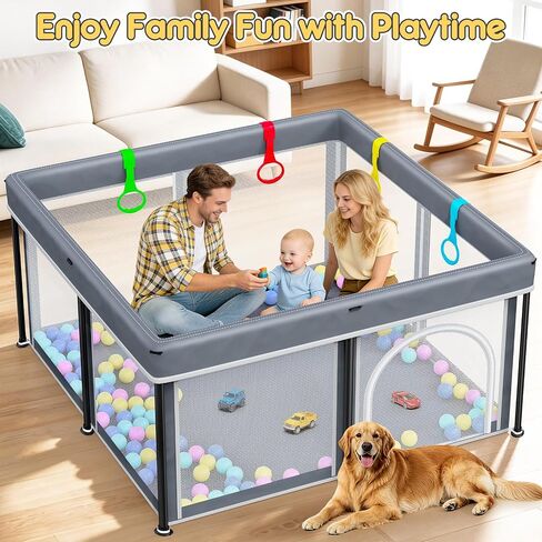 Foldable Baby Playpen: 50"×50" Playpen for Babies and Toddlers Portable Setup Baby Play Pen with Mat Indoor Outdoor Safety Fence Play Yard Kids Play Area with Storage Bag 50 Ocean Balls 4 Handlers in Kuwait