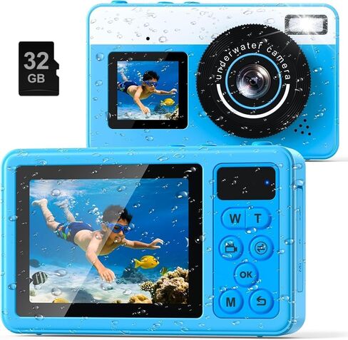 4K Waterproof Camera,10FT Underwater Digital Camera,48MP Floating Camera | for Snorkeling,Surfing,Swimming and Kayaking,Dual-Screen Selfie,Autofocus,18X Zoom,Fill Light,32GB Card,Type-C Rechargeable in Kuwait
