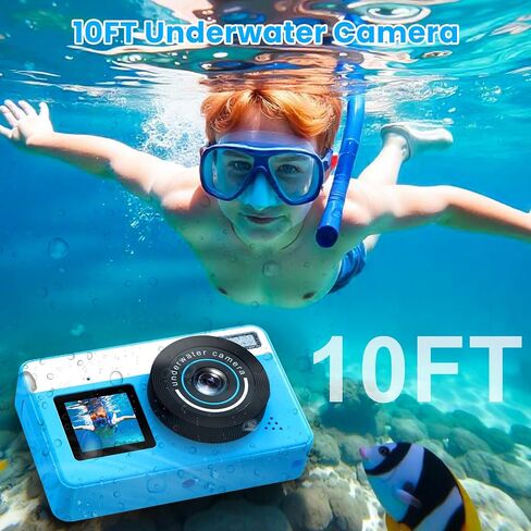 4K Waterproof Camera,10FT Underwater Digital Camera,48MP Floating Camera | for Snorkeling,Surfing,Swimming and Kayaking,Dual-Screen Selfie,Autofocus,18X Zoom,Fill Light,32GB Card,Type-C Rechargeable in Kuwait