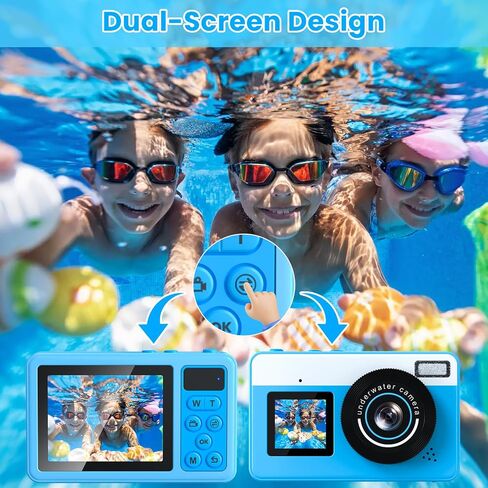 4K Waterproof Camera,10FT Underwater Digital Camera,48MP Floating Camera | for Snorkeling,Surfing,Swimming and Kayaking,Dual-Screen Selfie,Autofocus,18X Zoom,Fill Light,32GB Card,Type-C Rechargeable in Kuwait