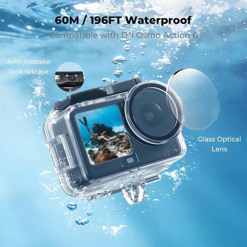 K&F Concept 60M/196FT Waterproof Case Compatible with DJI Osmo Action 6 | Underwater Housing with Cold Shoe Mount| Optical Glass Lens |Anti-fog Sheet, Action 6 Deep Diving Scuba Protective Shell,PT01 in Kuwait