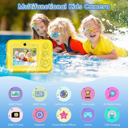 Underwater Camera for Kids - IP68 Waterproof Camera, 48MP Dual Lens, 1080P Video Recording, Toddler Camera for Pool & Beach, Ideal Christmas Birthday Gifts for Boys Girls Age 3-12 (Sky Blue) in Kuwait