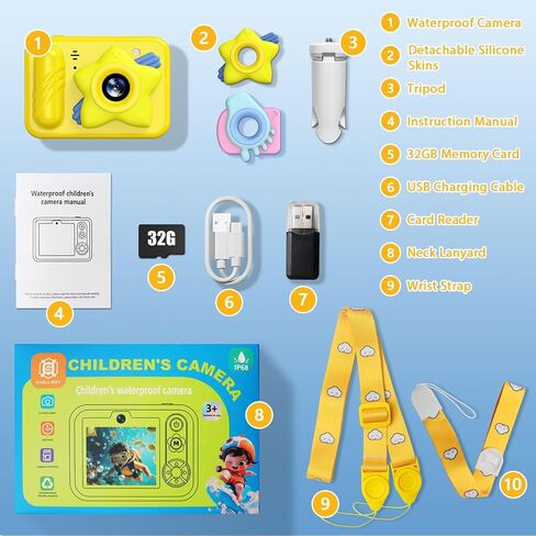 Underwater Camera for Kids - IP68 Waterproof Camera, 48MP Dual Lens, 1080P Video Recording, Toddler Camera for Pool & Beach, Ideal Christmas Birthday Gifts for Boys Girls Age 3-12 (Sky Blue) in Kuwait