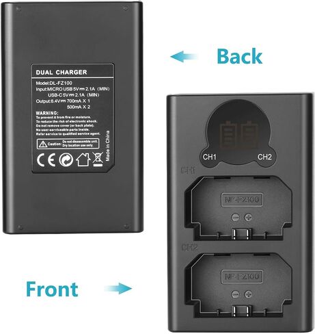 NEEWER NP-FZ100 2280mAh Replacement Battery and Charger with LCD Screen, 2 Packs, Compatible with Sony A1, A9 II, A7R III, A7R IV, A7R V, A7S III, A7 III, A7 IV, A6600, A7C Cameras in Kuwait