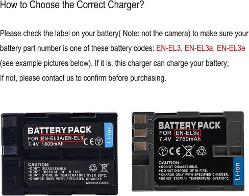EN-EL3e/EN-EL3/EN-EL3a Battery Charger,Replacement for MH-18, MH-18a,MH-19 Charger, Compatible with Nikon D100, D100 SLR, D200, D300, D300s, D50, D70, D70s, D80, D90, DSLR D700, E880 in Kuwait
