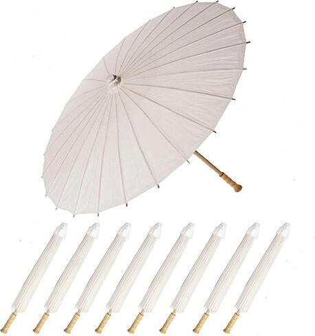 33 Inch White Paper Parasol Umbrella for Wedding Decor & DIY Art - Large Handmade Wooden Frame Sun Wedding Parasols, Asian Party Backdrop Painting Craft Projects in Kuwait