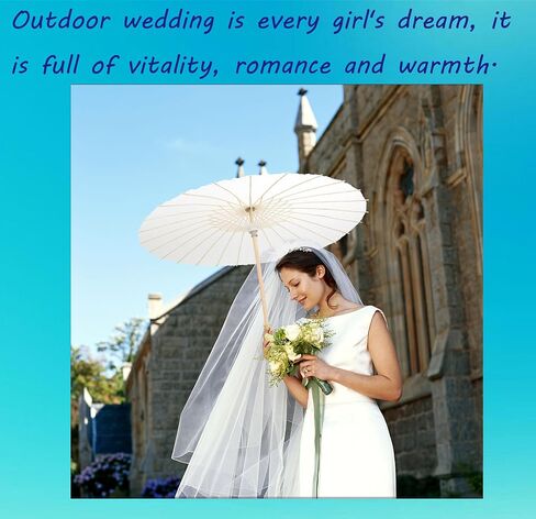 33 Inch White Paper Parasol Umbrella for Wedding Decor & DIY Art - Large Handmade Wooden Frame Sun Wedding Parasols, Asian Party Backdrop Painting Craft Projects in Kuwait