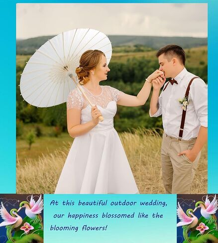 33 Inch White Paper Parasol Umbrella for Wedding Decor & DIY Art - Large Handmade Wooden Frame Sun Wedding Parasols, Asian Party Backdrop Painting Craft Projects in Kuwait