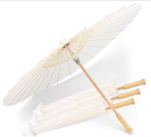 33 Inch White Paper Parasol Umbrella for Wedding Decor & DIY Art - Large Handmade Wooden Frame Sun Wedding Parasols, Asian Party Backdrop Painting Craft Projects in Kuwait