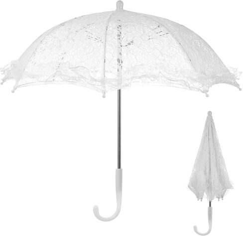 Toddmomy 19.6 Inch White Lace Parasol Umbrella Vintage Victorian Wedding Parasol for Photography Bridal Shower Tea Party Decor Lightweight Elegant Prop with Ergonomic J-Handle in Kuwait