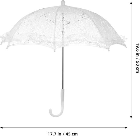 Toddmomy 19.6 Inch White Lace Parasol Umbrella Vintage Victorian Wedding Parasol for Photography Bridal Shower Tea Party Decor Lightweight Elegant Prop with Ergonomic J-Handle in Kuwait